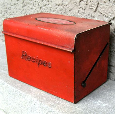 vintage industrial metal box|vintage metal recipe box.